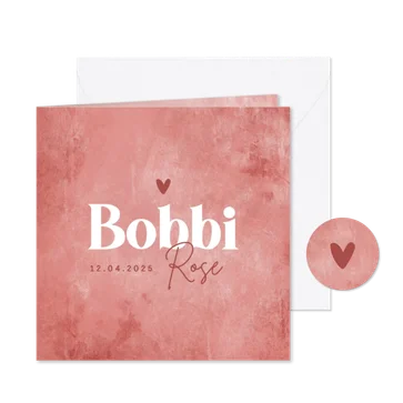 Geboortekaartje meisje stoer betonlook roze hartje